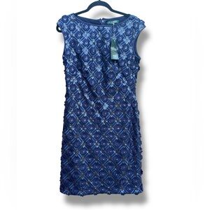 Lauren Ralph Lauren Flower & SequinBlue Textured Dress Size 8